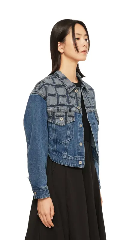 Patched Crop Denim Jacket online